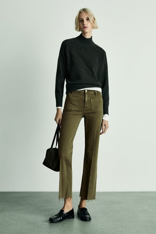 Jean flare crop poches - Kaki