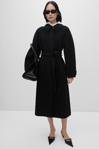 Manteau laine ceinture - Noir