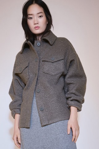 Veste tissu bouclette poches - Gris