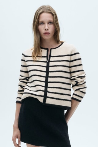 Veste maille rayures - Ecru