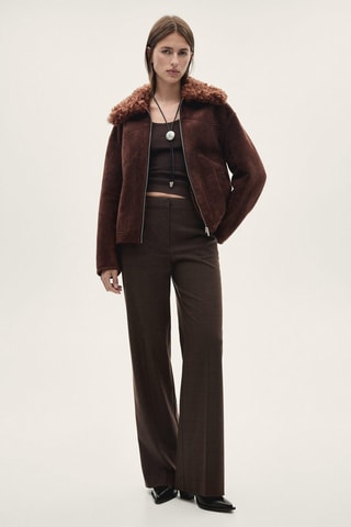 Veste effet daim col imitation mouton retourné - Marron