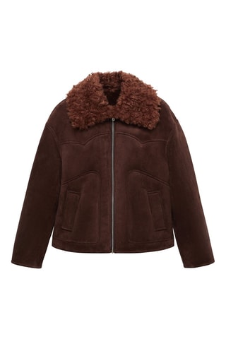 Veste effet daim col imitation mouton retourné - Marron