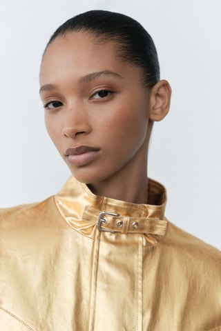 Veste bomber en jean métallisée - Doré