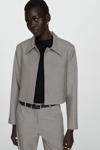 Veste crop poches - Gris clair chiné