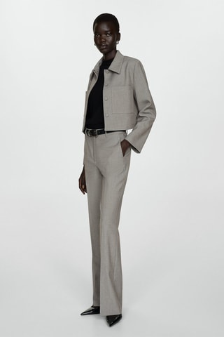 Veste crop poches - Gris clair chiné