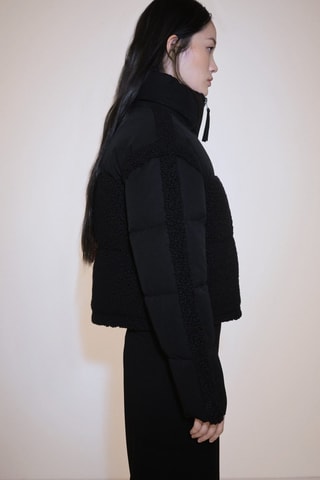 Anorak matelassé empiècements tissu bouclette - Noir