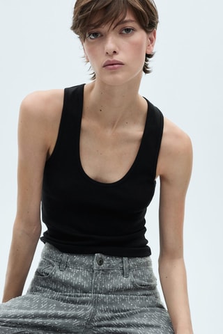 Top coton bretelles larges - Noir