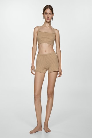Top crop côtelé - Marron clair
