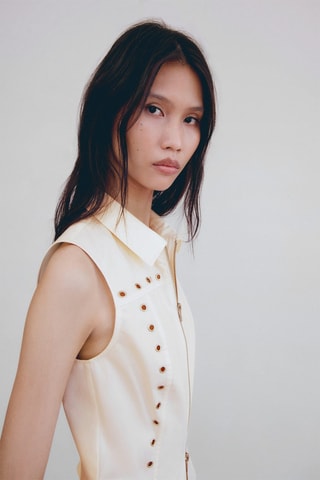 Top zippé à studs - Blanc cassé