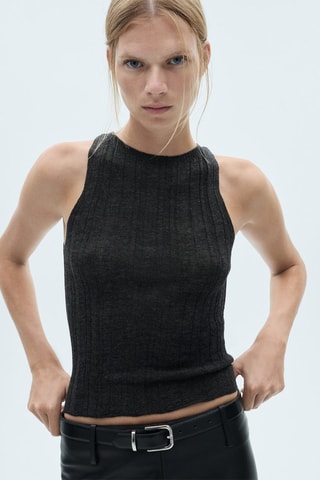 Top maille emmanchures américaines - Gris foncé chiné