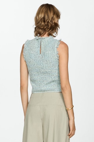 Top tweed détail effiloché - Vert d'eau