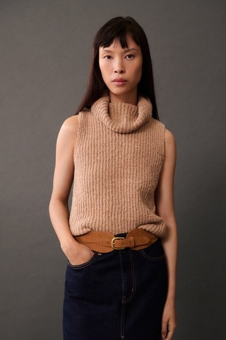 Top côtelé col roulé - Marron