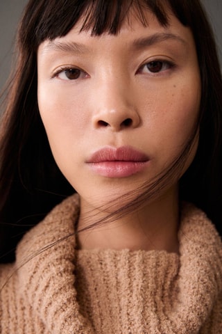 Top côtelé col roulé - Marron