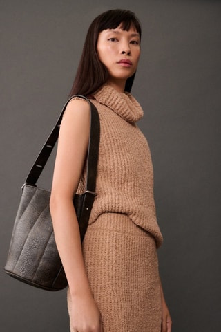 Top côtelé col roulé - Marron