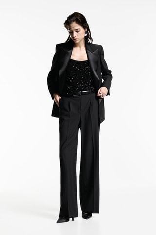 Top sequins fines bretelles - Noir