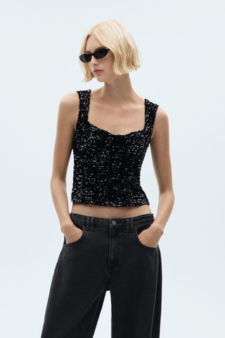 Top bretelles à sequins - Noir