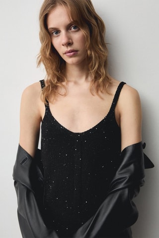 Top maille détail sequins - Noir