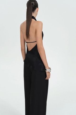 Top satiné drapé dos nu - Noir