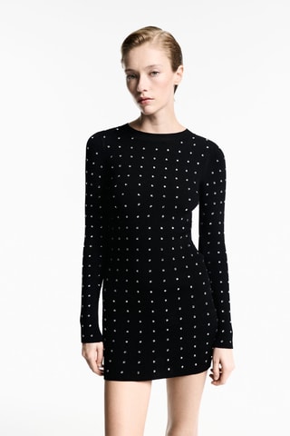 Robe maille détail strass - Noir