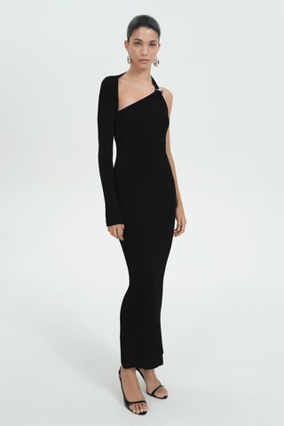 Robe maille asymétrique dos nu - Noir