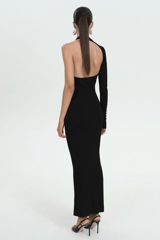 Robe maille asymétrique dos nu - Noir