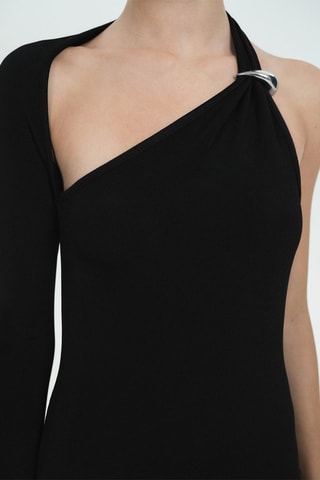 Robe maille asymétrique dos nu - Noir