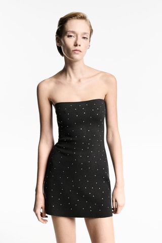 Robe maille détail strass - Gris