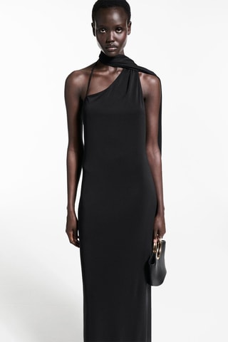 Robe asymétrique col noeud - Noir