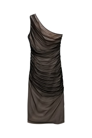 Robe maille filet asymétrique drapée - Noir