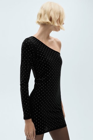 Robe asymétrique strass - Noir