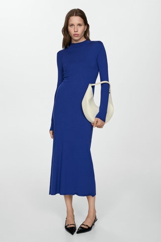 Robe maille col montant - Bleu électrique