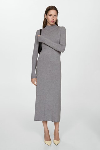 Robe maille col montant - Gris chiné