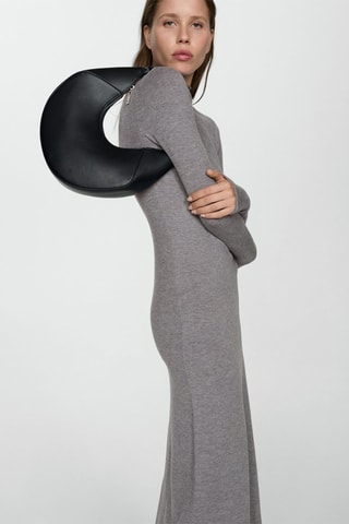 Robe maille col montant - Gris chiné