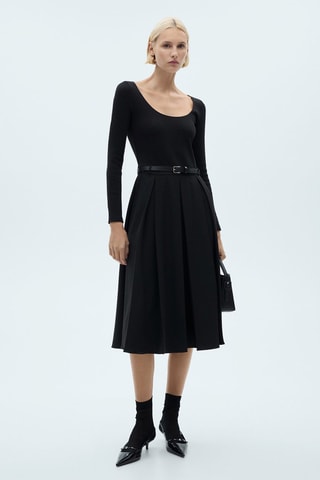 Robe plissée combinée ceinture - Noir