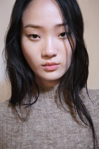 Robe fendue maille côtelée - Marron