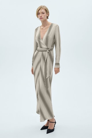 Robe en imprimé rayures noeud - Écru