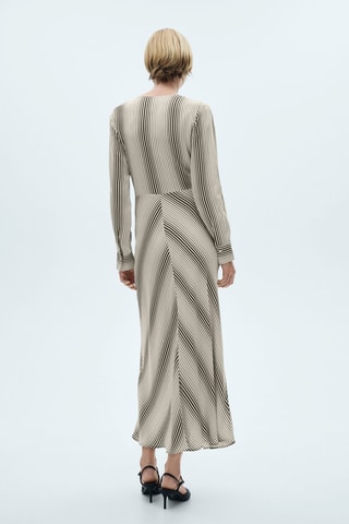 Robe en imprimé rayures noeud - Écru