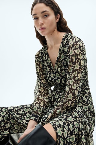 Robe en gaze à fleurs - Noir et blanc