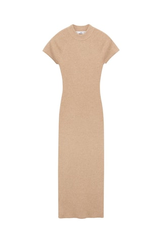 Robe maille côtelée col montant - Gris clair