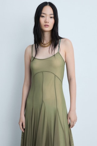 Robe asymétrique tulle coutures - Vert pastel