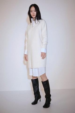 Robe maille côtelée fermeture Éclair - Écru