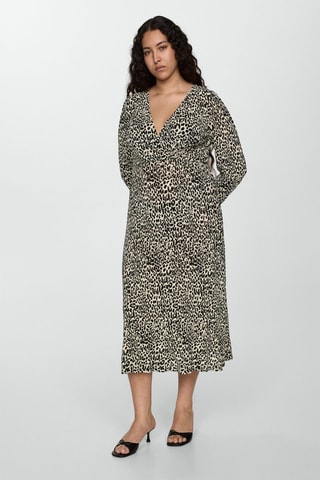 Robe longue imprimé léopard - Écru