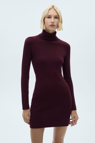 Robe courte maille col roulé - Bordeaux