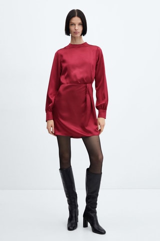 Robe satinée manches bouffantes - Rouge moyen