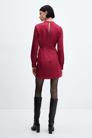 Robe satinée manches bouffantes - Rouge moyen