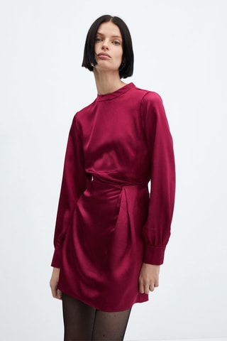 Robe satinée manches bouffantes - Rouge moyen