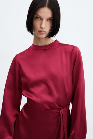 Robe satinée manches bouffantes - Rouge moyen