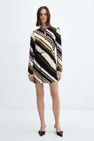 Robe à rayures avec ceinture - Noir