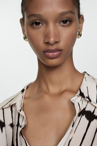 Robe chemisier imprimée - Blanc cassé et noir