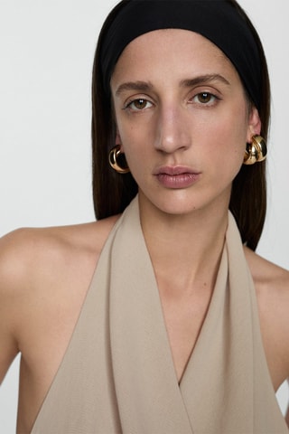 Robe emmanchures américaines col drapé - Beige